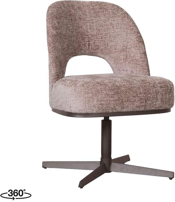 LABEL51 Eetkamerstoel Port Grimaud - Taupe - Chenille Taupe Eetkamerstoel