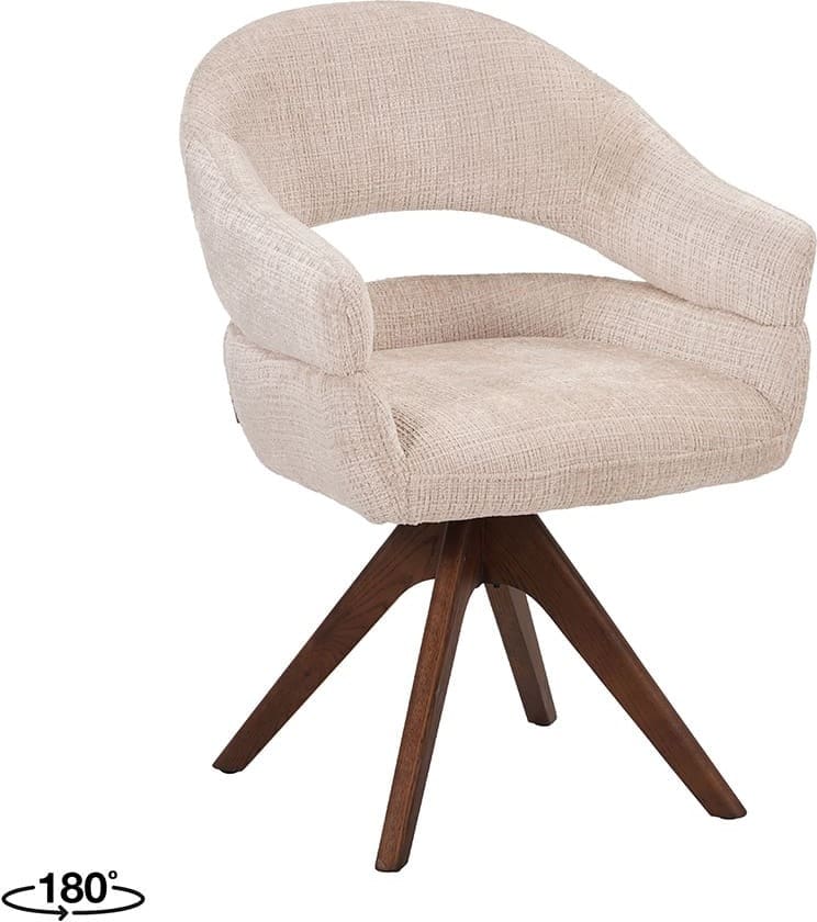 LABEL51 Eetkamerstoel Sofia - Naturel - Chenille - One Size Naturel Eetkamerstoel