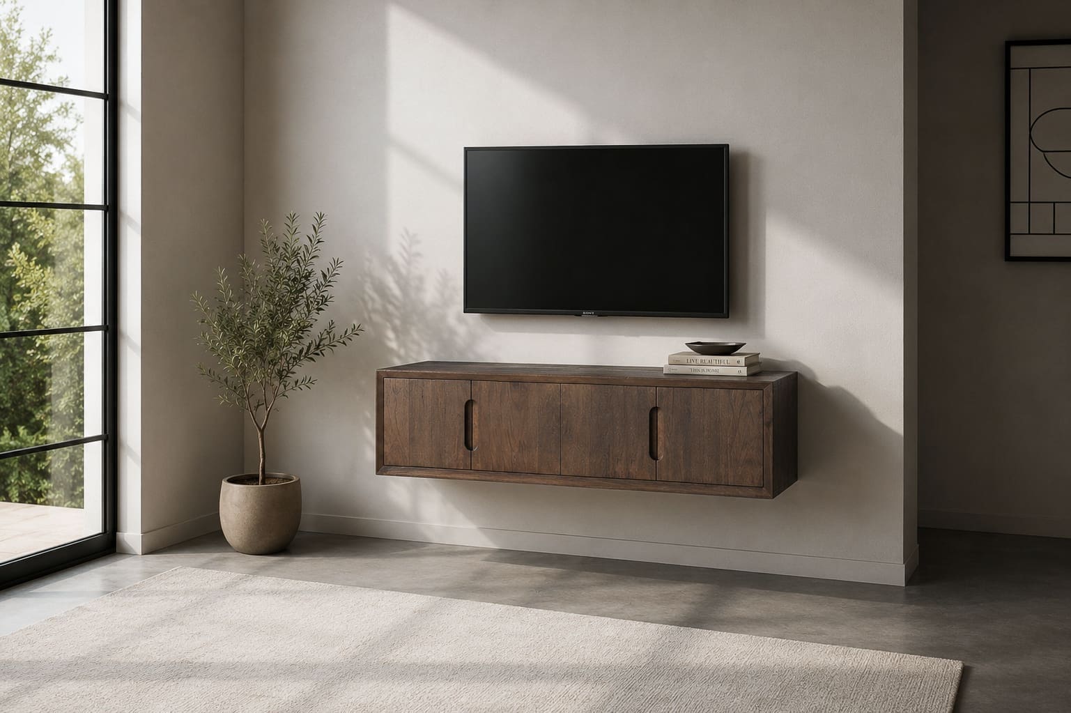 Livingfurn Tv-dressoir Cortez Zwevend 140cm Bruin|Naturel Tv-meubel|Tv-dressoir