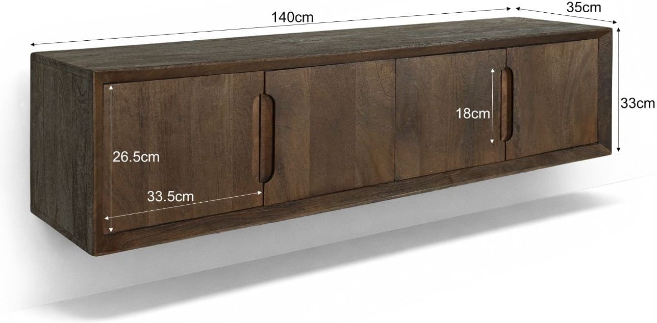 Livingfurn Tv-dressoir Cortez Zwevend 140cm Bruin|Naturel Tv-meubel|Tv-dressoir