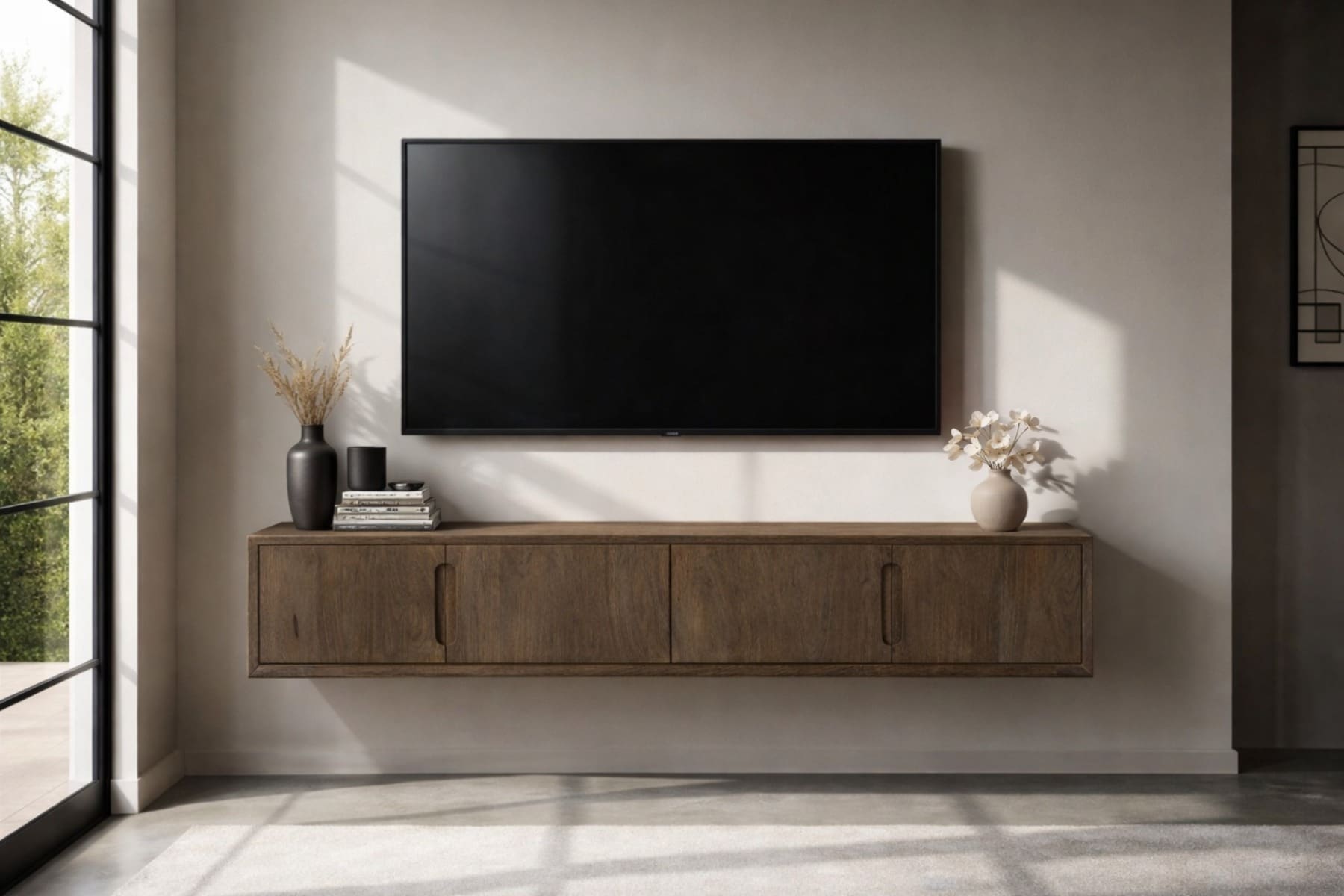 Livingfurn Tv-dressoir Cortez Zwevend 220cm Bruin|Naturel Tv-meubel|Tv-dressoir