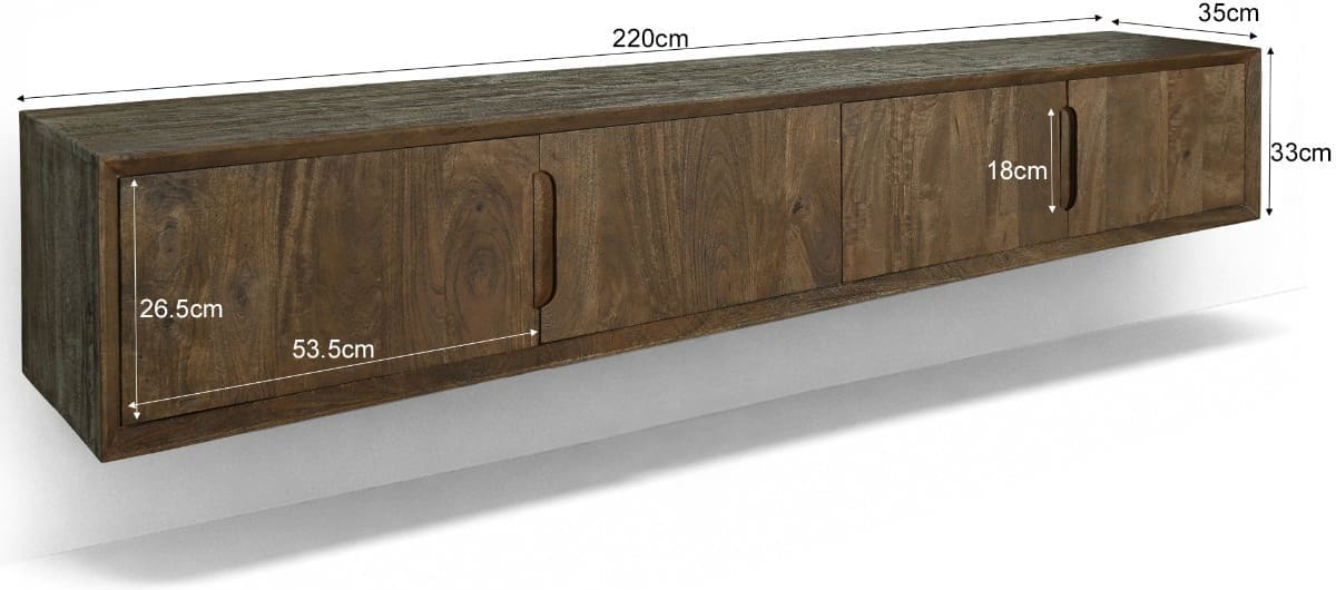 Livingfurn Tv-dressoir Cortez Zwevend 220cm Bruin|Naturel Tv-meubel|Tv-dressoir