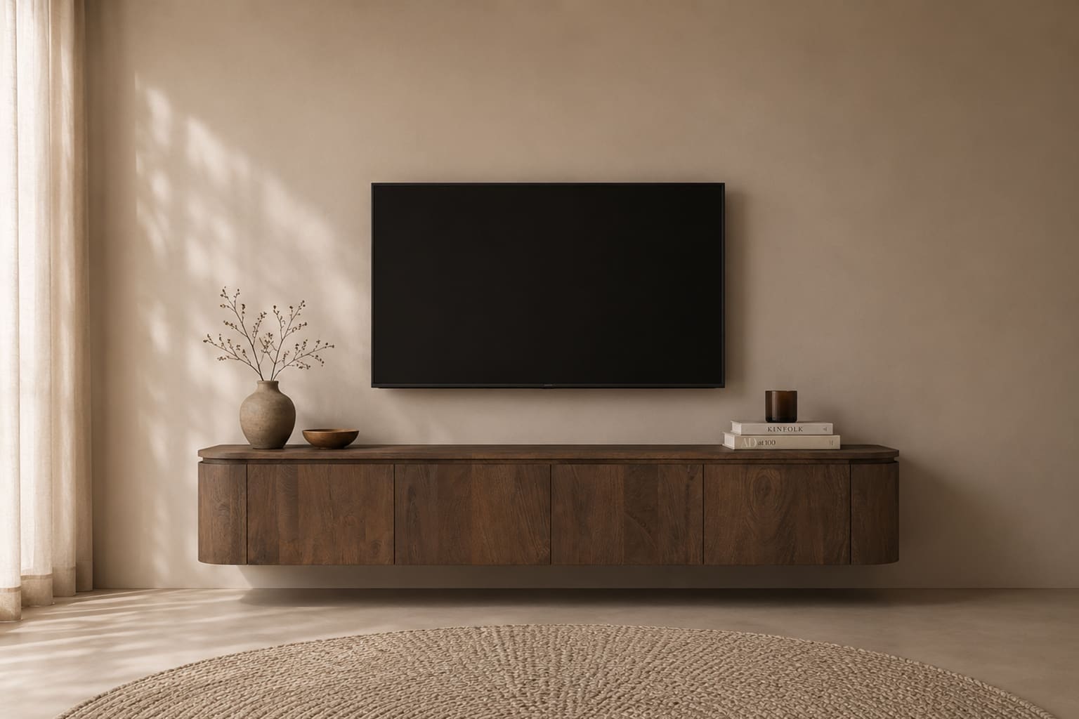 Livingfurn Tv-dressoir Elvano Malta Zwevend 220cm Bruin|Naturel Tv-meubel|Tv-dressoir