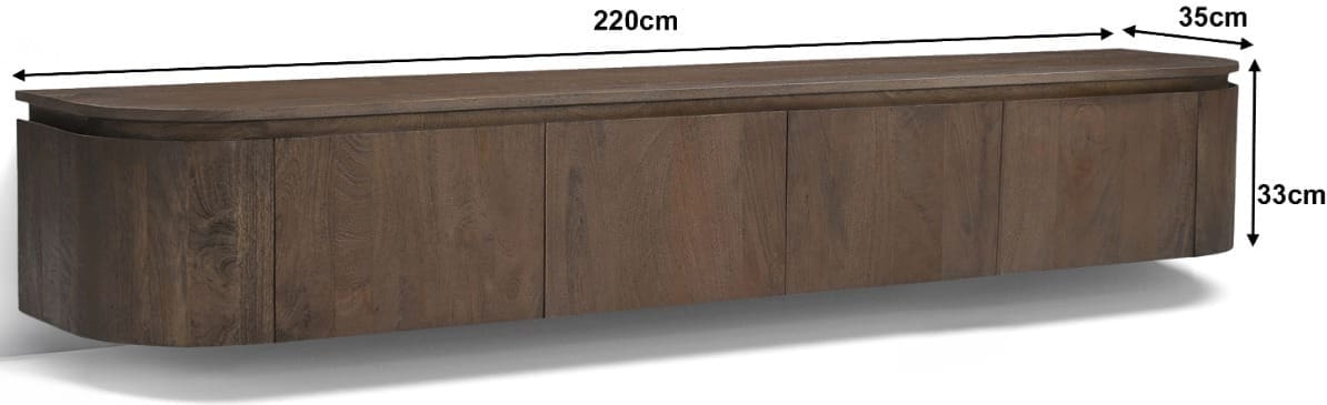 Livingfurn Tv-dressoir Elvano Malta Zwevend 220cm Bruin|Naturel Tv-meubel|Tv-dressoir
