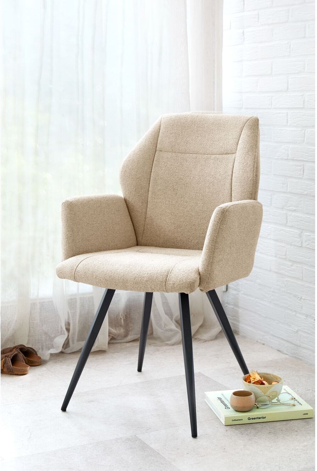 Profijt Meubel Eetkamerstoel Jumila bouclé beige Beige|Wit Eetkamerstoel