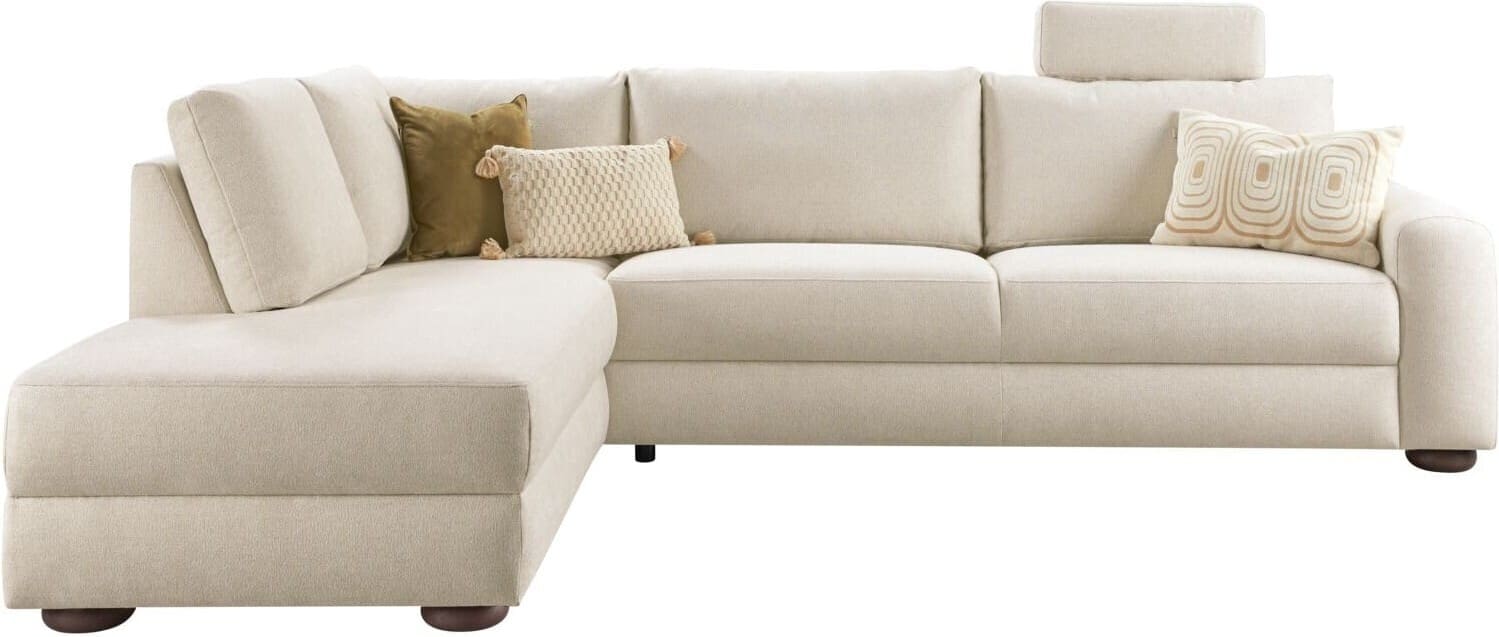 Profijt Meubel Hoekbank links Famatina met hoofdsteun beige basic comfort Beige|Wit Hoekbank