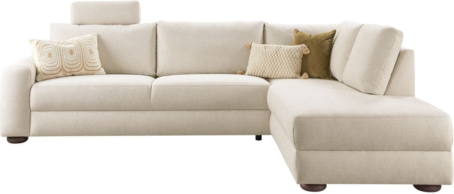 Profijt Meubel Hoekbank rechts Famatina met hoofdsteun beige basic comfort Beige|Wit Hoekbank