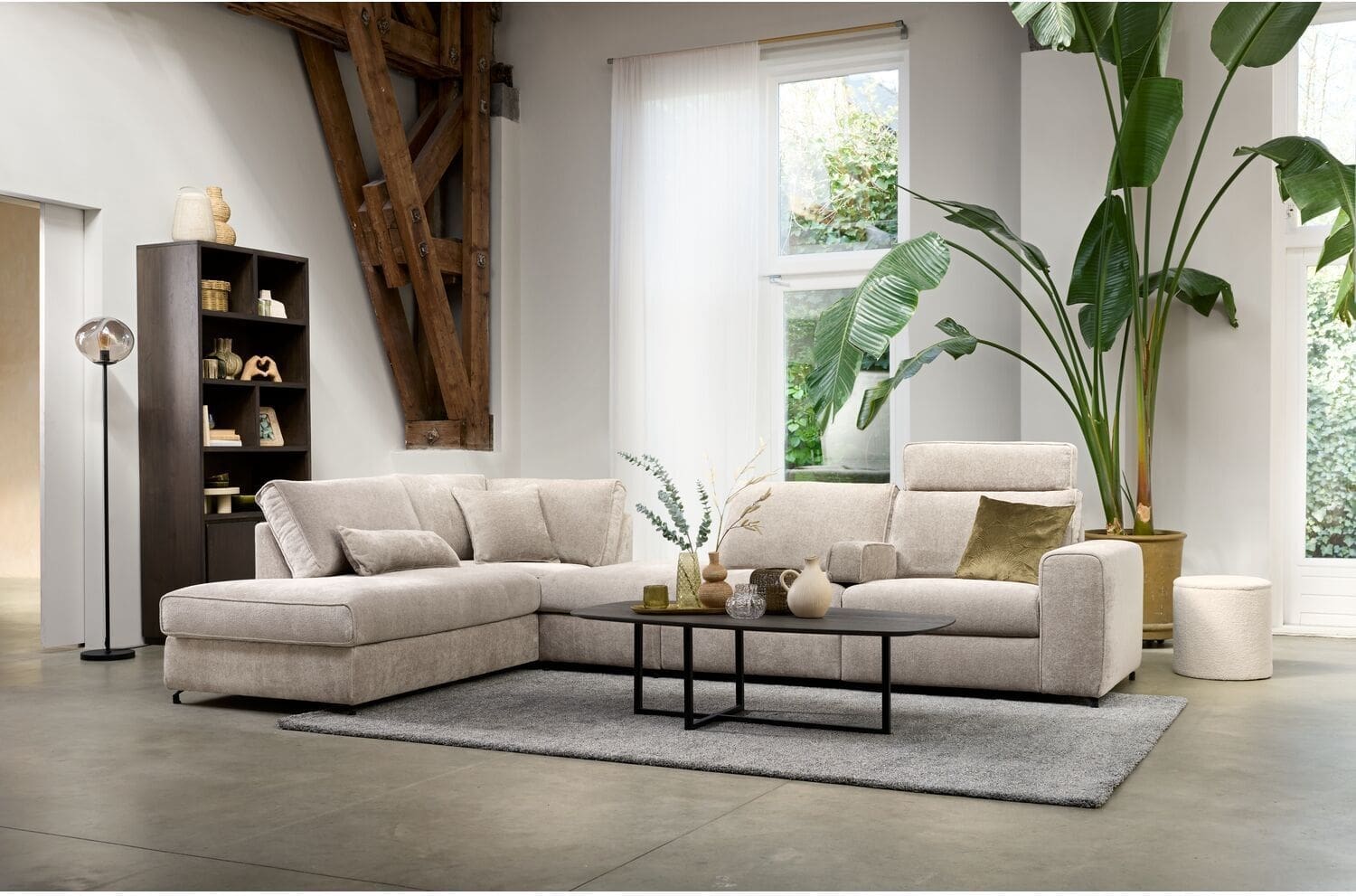 Pronto Wonen Hoekbank links Licato taupe relaxfunctie excellent comfort hocker Taupe Bank