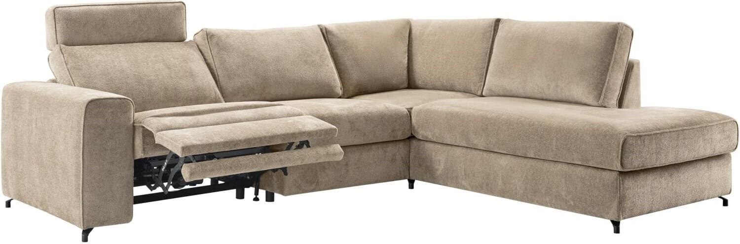Pronto Wonen Hoekbank rechts Licato taupe relaxfunctie excellent comfort hocker Taupe Bank
