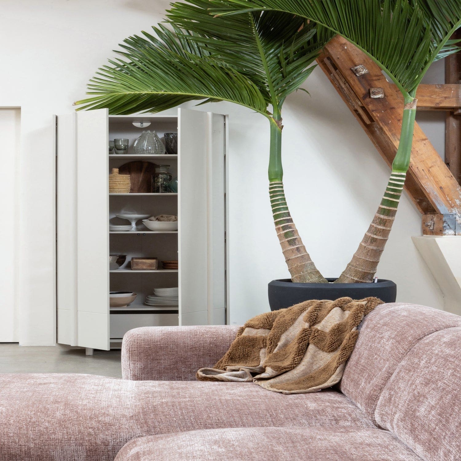 WOOOD Cloud chaise longue links chenille taupe/roze Taupe