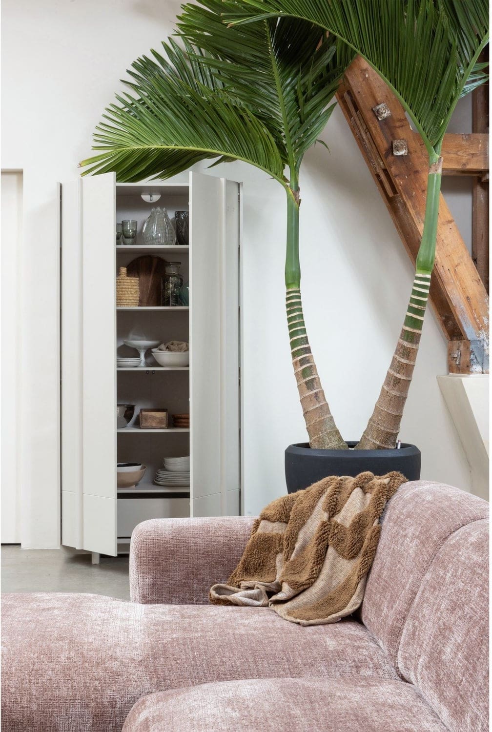 WOOOD Cloud chaise longue rechts chenille taupe/roze Taupe