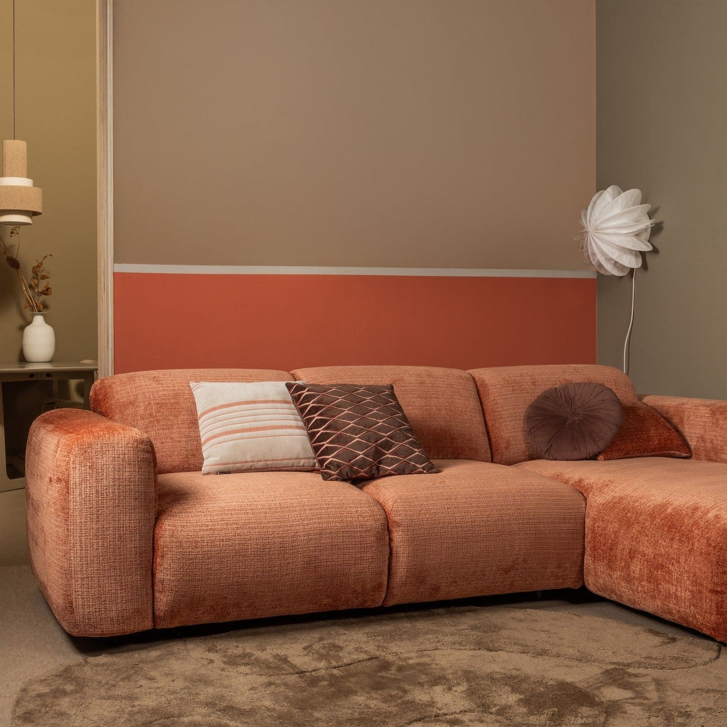 WOOOD Cloud chaise longue rechts chenille terra Cognac|Oranje|Bruin