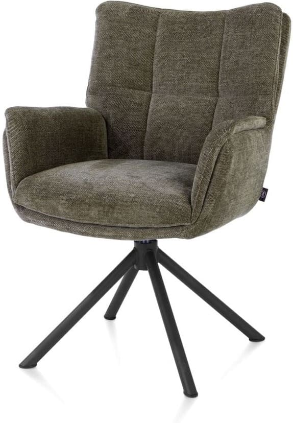 Henders & Hazel Juna armstoel - rough off black frame - draaibaar - stof livigno - donkergroen Armstoel