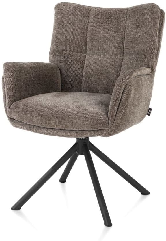 Henders & Hazel Juna armstoel - rough off black frame met relaxsysteem - draaibaar - stof livigno - bruin Bruin Armstoel