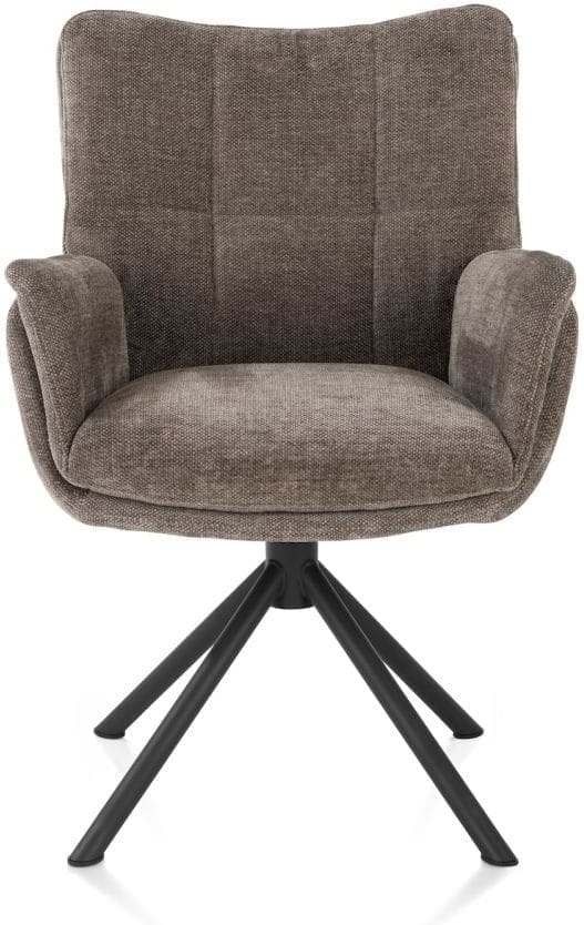 Henders & Hazel Juna armstoel - rough off black frame met relaxsysteem - draaibaar - stof livigno - bruin Bruin Armstoel