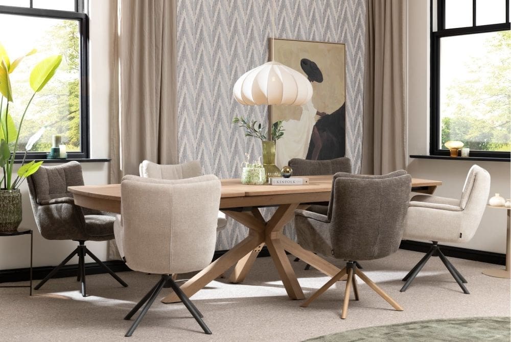 Henders & Hazel Juna armstoel - rough off black frame met relaxsysteem - draaibaar - stof livigno - creme Beige|Wit Armstoel