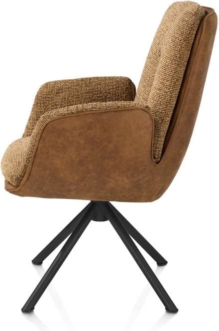 Henders & Hazel Theros armstoel 4-poots zwart frame met relaxsysteem - draaibaar - stof oregon/sevilla - bei - desert Bruin|Cognac Armstoel