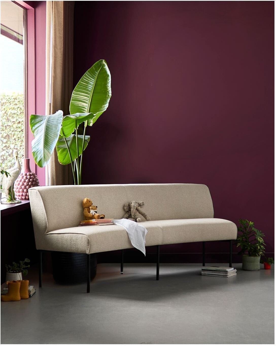 Profijt Meubel Eetkamerbank Cintra 210 cm ovaal bouclé beige Beige|Wit Eetkamerbank