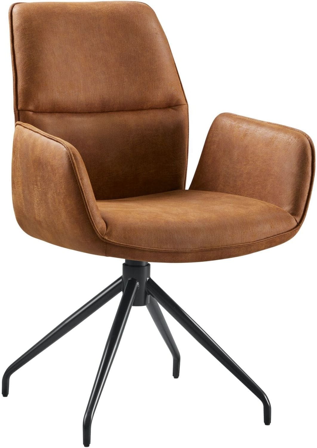 Pronto Wonen Eetkamerstoel Gavio met armleuning draaibaar microleder cognac Cognac Eetkamerstoel