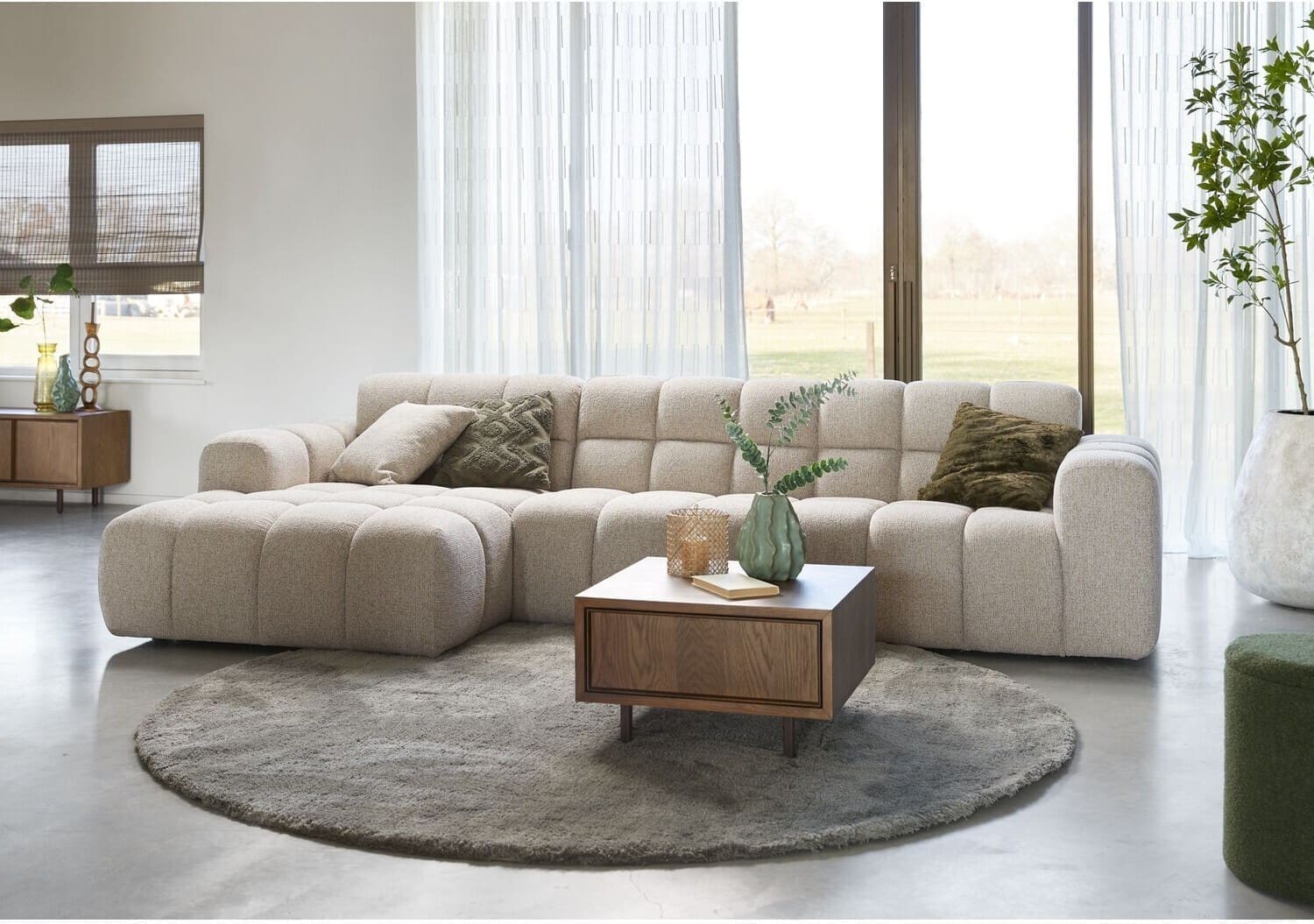 Pronto Wonen Hoekbank links Tirato beige premium comfort Beige|Wit Bank