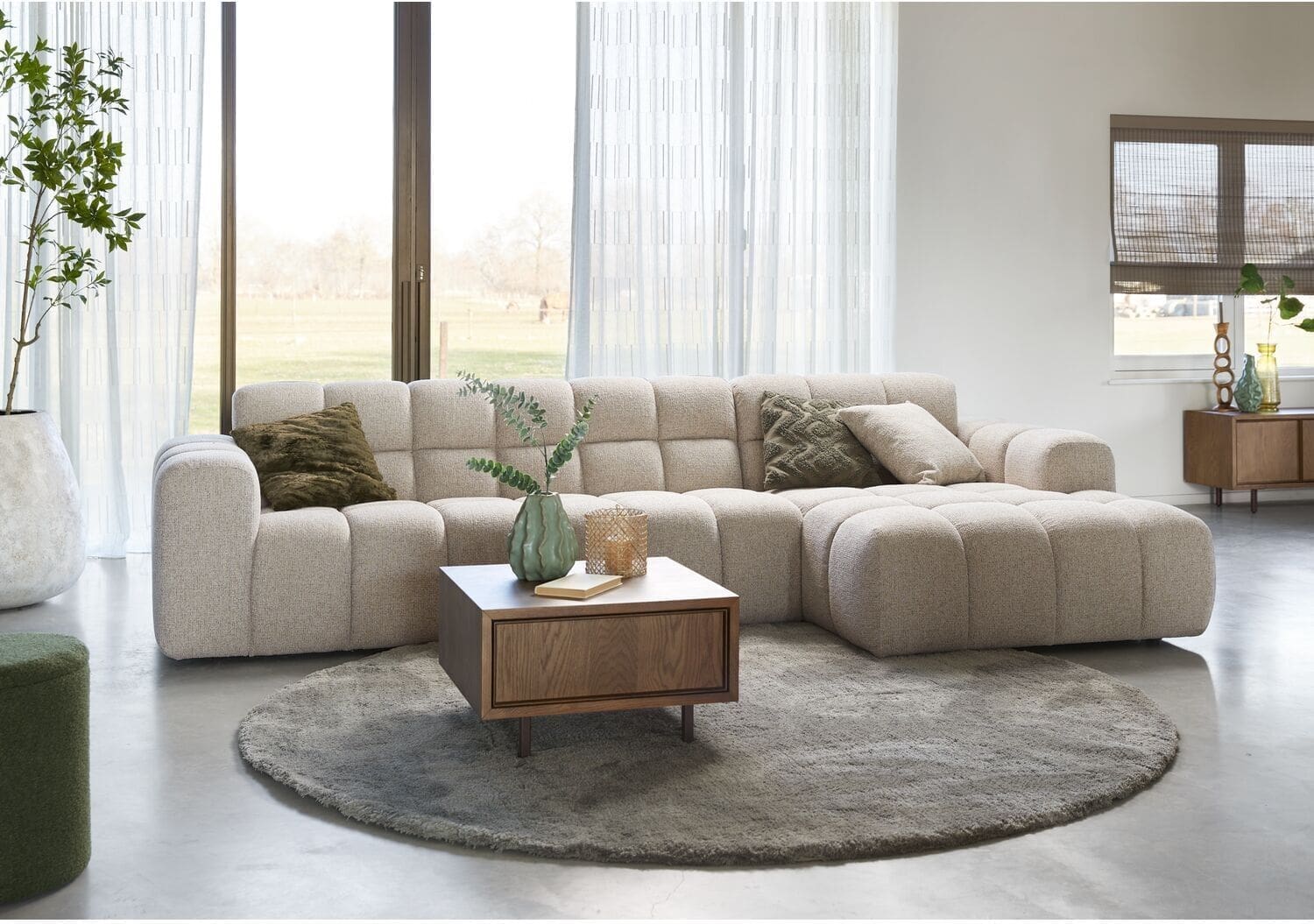 Pronto Wonen Hoekbank rechts Tirato beige premium comfort Beige|Wit Bank