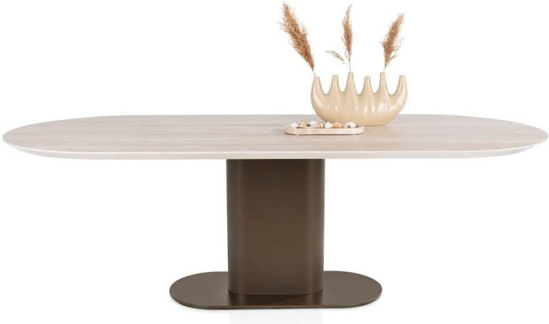 Xooon Brianto eetkamertafel 210 x 100 cm - keramiek blad travertin Bruin Eettafel
