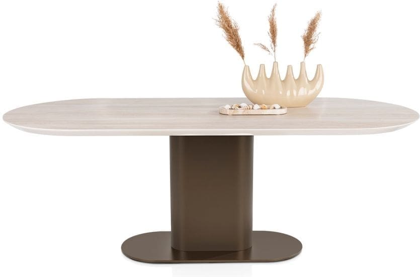 Xooon Brianto eetkamertafel 240 x 100 cm - keramiek blad travertin Bruin Eettafel
