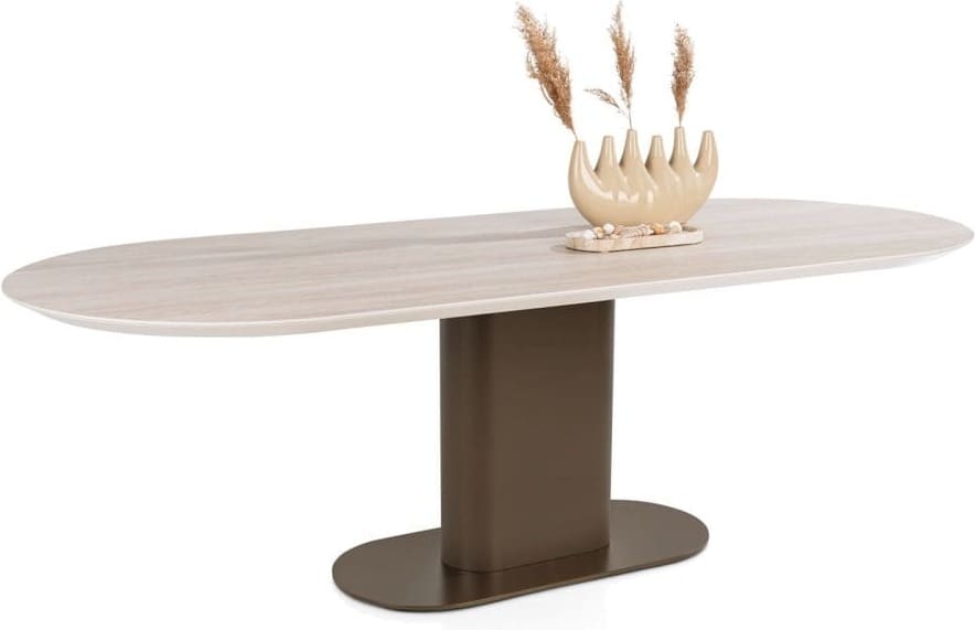 Xooon Brianto eetkamertafel 240 x 100 cm - keramiek blad travertin Bruin Eettafel